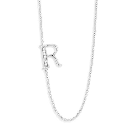 Sterling Silver Off-Center CZ "R" Necklace ,