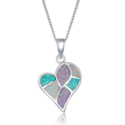 Sterling Silver Opal Heart Mosaic Style Pendant ,