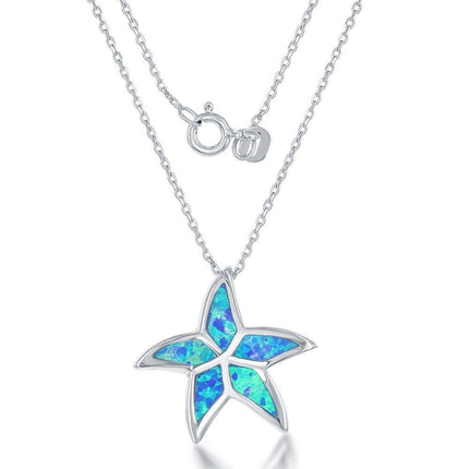 Sterling Silver Opal Starfish Slide Pendant ,