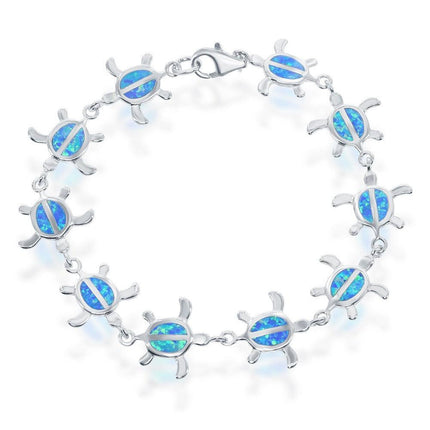 Sterling Silver Opal Turtle Bracelet, 7.5" ,