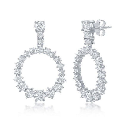 Sterling Silver Open Circle CZ Earrings ,