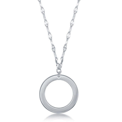 Sterling Silver Open Circle Flat Shiny Necklace ,
