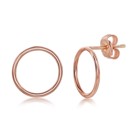 Sterling Silver Open Circle Stud Earrings - Rose Gold Plated ,