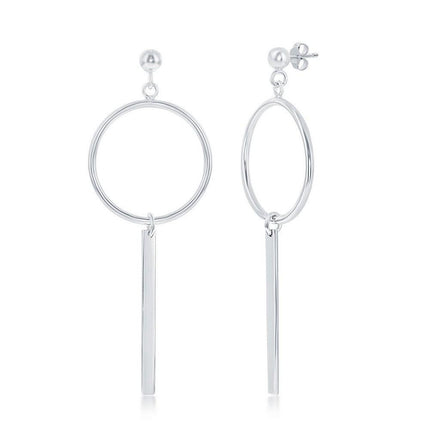 Sterling Silver Open Circle with Bar Earrings ,
