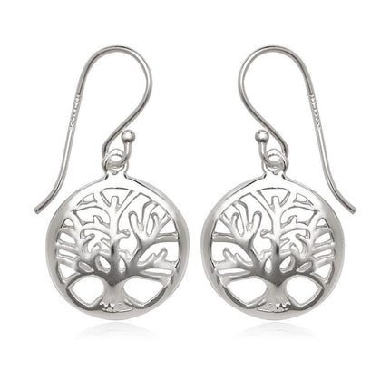Sterling Silver Open Circle with Center Tree Earrings ,