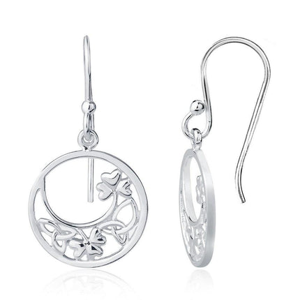 Sterling Silver Open Circle with Crescent Filled Earrings ,
