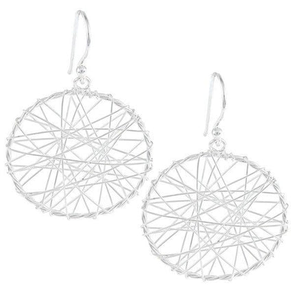 Sterling Silver Open Circle with Wire Criss-Crossing Earrings ,