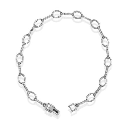 Sterling Silver Open Circles and Thin CZ Bars Bracelet, 7.5" ,