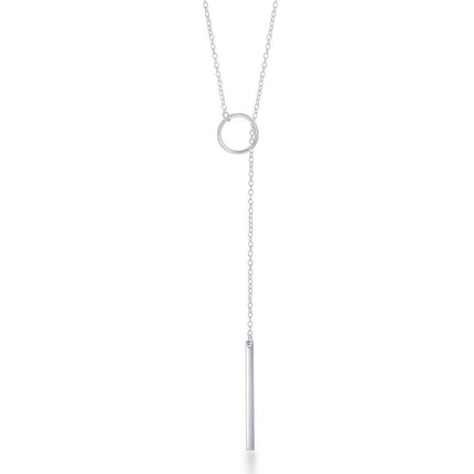 Sterling Silver Open Cricle with Vertical Hanging Bar Lariat Necklace ,