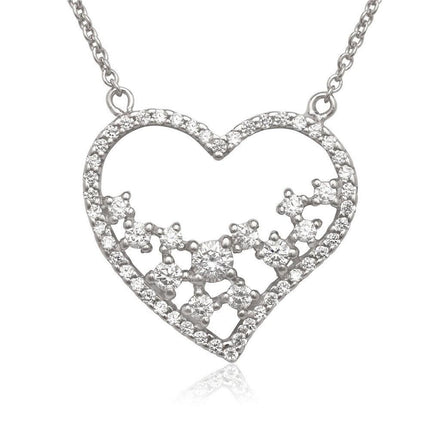 Sterling Silver Open Cubic Zirconia Heart Necklace ,