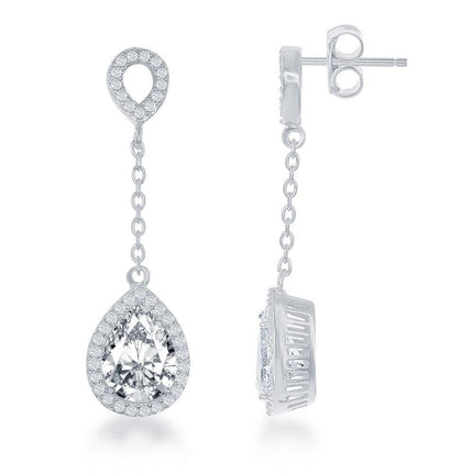 Sterling Silver Open CZ Circle Dropdown CZ Earrings ,