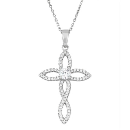 Sterling Silver Open CZ Cross Pendant ,