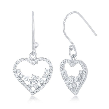 Sterling Silver Open CZ Heart Earrings ,