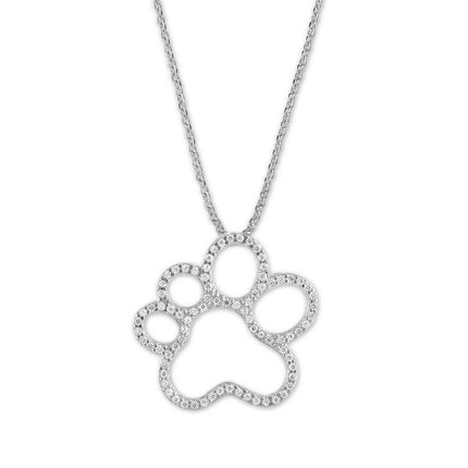 Sterling Silver Open CZ Paw Print Pendant ,