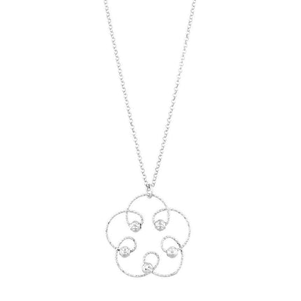 Sterling Silver Open Diamond Cut Flower Necklace ,