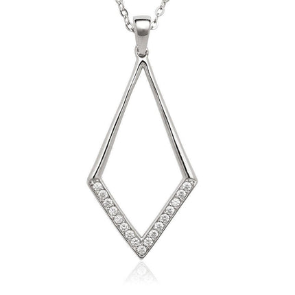 Sterling Silver Open Diamond with Half CZ Pendant ,