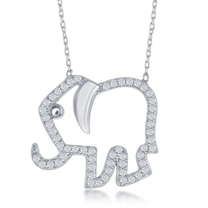 Sterling Silver Open Elephant with CZ Border Necklace ,