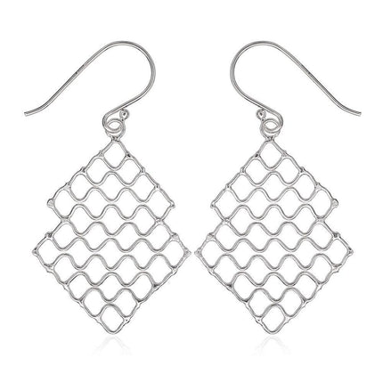 Sterling Silver Open Grid Style Square Earrings ,