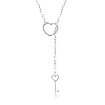 Sterling Silver Open Heart and Hanging Key Necklace ,