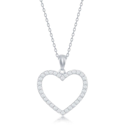 Sterling Silver Open Heart CZ Pendant ,
