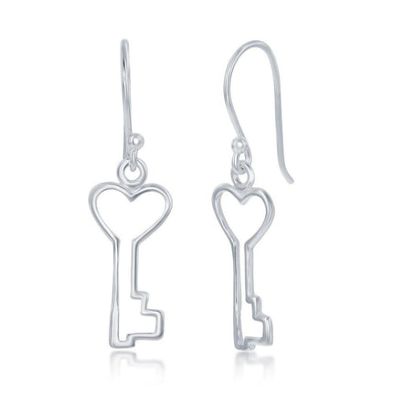 Sterling Silver Open Heart Key Earrings ,