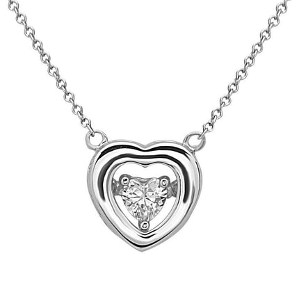 Sterling Silver Open Heart with Dancing CZ Necklace ,