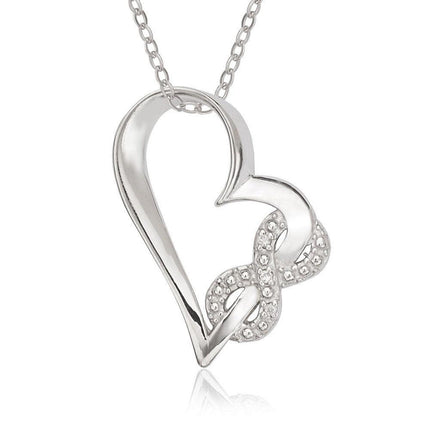 Sterling Silver Open Heart with Pave and CZ Infinity Intertwined Pendant ,