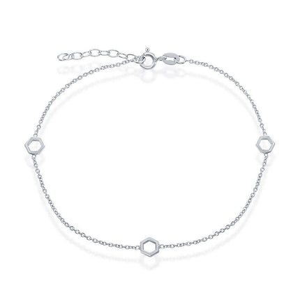 Sterling Silver Open Hexagon Anklet ,