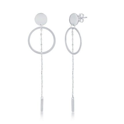Sterling Silver Open Hoop Chain and Bar Earrings ,