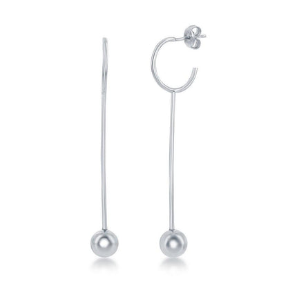 Sterling Silver Open Hoop Long Bar Bead Earrings ,