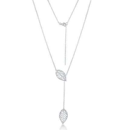 Sterling Silver Open Leaf Hanging Chain Necklace ,