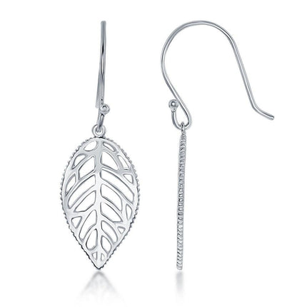 Sterling Silver Open Leaf with Fish hook Earrings ,
