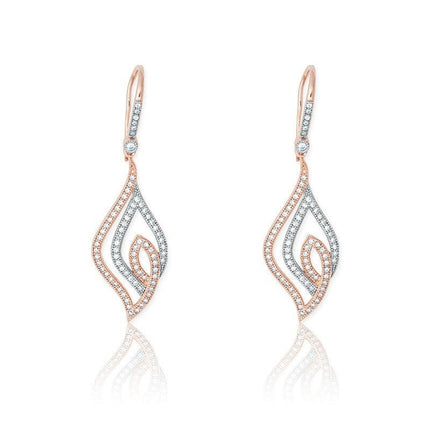 Sterling Silver Open Marquise Shaped Pave Earrings ,