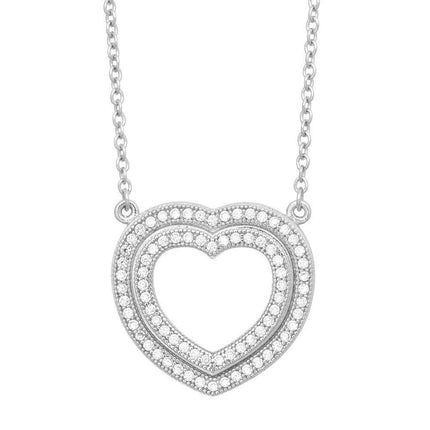 Sterling Silver Open Micro Pave Heart Necklace ,