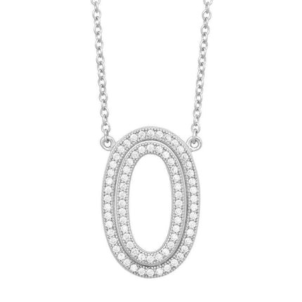 Sterling Silver Open Micro Pave Oval Necklace ,