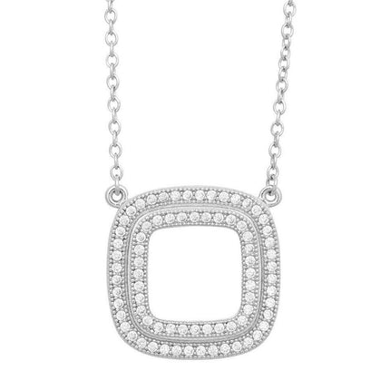 Sterling Silver Open Micro Pave Square Necklace ,