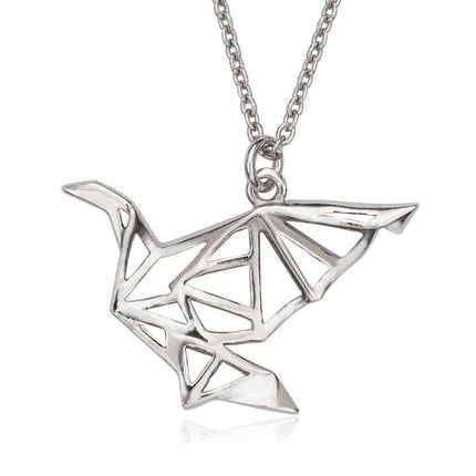 Sterling Silver Open Origami Bird Necklace ,