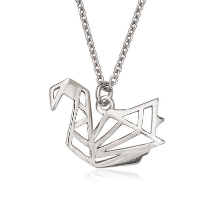 Sterling Silver Open Origami Swan Necklace ,