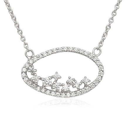 Sterling Silver Open Oval Cubic Zirconia Necklace ,