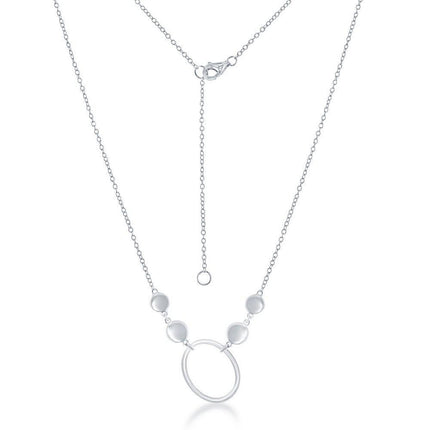 Sterling Silver Open Oval Flat Shiny Discs Necklace ,