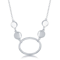 Sterling Silver Open Oval Flat Shiny Discs Necklace ,