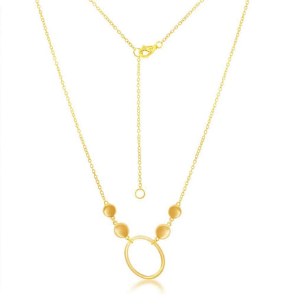 Sterling Silver Open Oval with Flat Shiny Discs Necklace - Gold Plated ,