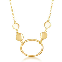 Sterling Silver Open Oval with Flat Shiny Discs Necklace - Gold Plated ,