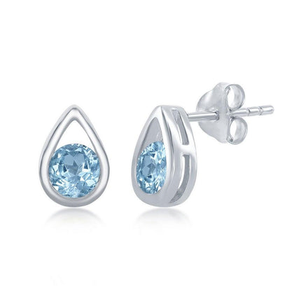 Sterling Silver Open Pear Shaped Blue Topaz Earrings ,