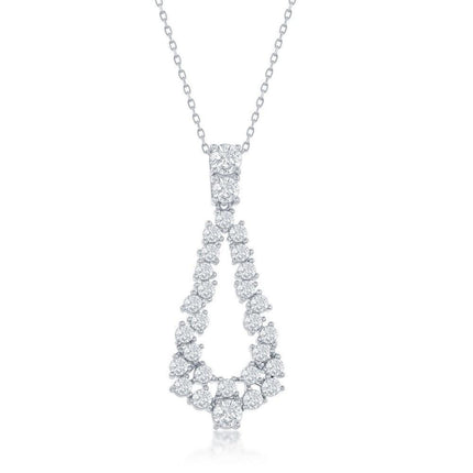Sterling Silver Open Pear Shaped CZ Statement Necklace ,