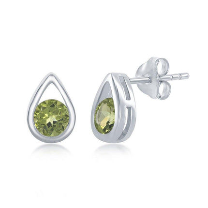 Sterling Silver Open Pear Shaped Peridot Earrings ,