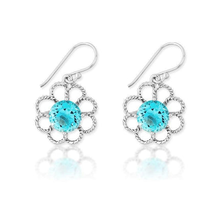 Sterling Silver Open Petal Flower Topaz Earrings ,