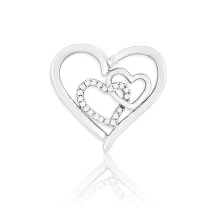 Sterling Silver Open Shiny CZ Hearts Pendant ,