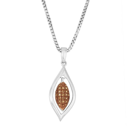 Sterling Silver Open Shiny Marquise With Chocolate Diamonds Oval Pendant ,
