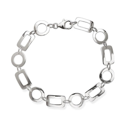 Sterling Silver Open Square and Circle Alternating Bracelet, 8" ,